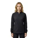 Wholesale women's black zip-up jacket with long sleeves and ribbed cuffs