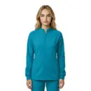 Wholesale women's teal zip-up jacket with long sleeves and ribbed cuffs