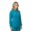 Wholesale women's teal zip-up jacket with long sleeves and ribbed cuffs