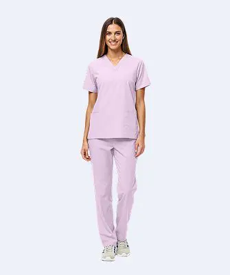 Wholesale women's lavender scrubs set with v-neck top and straight-leg pants