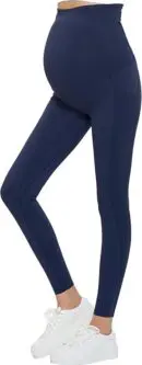 Wholesale women's high-waisted navy blue maternity leggings with white sneakers