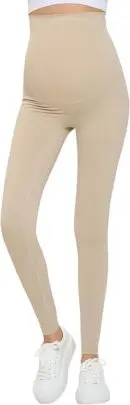 Wholesale maternity leggings in beige with high waist support and full length coverage