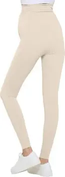Wholesale women's beige high-waisted leggings with ankle cuffs worn with white sneakers