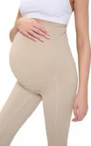 Wholesale maternity support leggings in beige with belly panel and high waistband